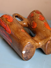 Cargar imagen en el visor de la galería, 70s Planter Double Vase with Handle Orange & Brown Drip