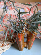 Cargar imagen en el visor de la galería, 70s Planter Double Vase with Handle Orange & Brown Drip