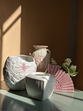 Load image into Gallery viewer, Small Planter White Textured Porcelain Vintage Roscher Woodgrain Sugar Bowl Turned Plant Pot