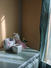 Load image into Gallery viewer, Small Planter White Textured Porcelain Vintage Roscher Woodgrain Sugar Bowl Turned Plant Pot