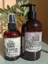 Load image into Gallery viewer, 4oz tillandsia air plant fertilizer spray bottle in amber colored bottle and 8oz pump bottle of succulent, cacti, and aloe fertilizer