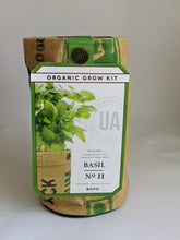 Load image into Gallery viewer, Basil organic grow kit includes soil and seeds to grow in recycled bag. Great for small spaces