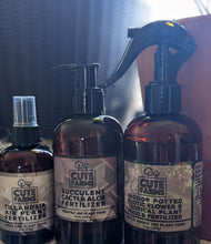 Load image into Gallery viewer, three different kinds of plant food bottles shown: 4oz air plant, 8oz pump succulent, and 8oz spray exotic/tropical plant food