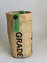 Load image into Gallery viewer, Mint organic herb grow kit comes in this little bag made from recycled seed bag that is tan in color and shows the original bag's printing. Each bag is unique and contains your soil and seeds to get growing.
