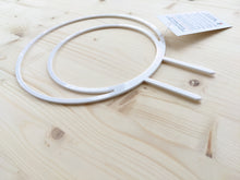 Cargar imagen en el visor de la galería, White double hoop trellis for small plants. Outer circle is 5.5 inches diameter.