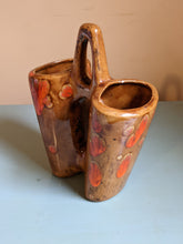 Cargar imagen en el visor de la galería, 70s Planter Double Vase with Handle Orange &amp; Brown Drip
