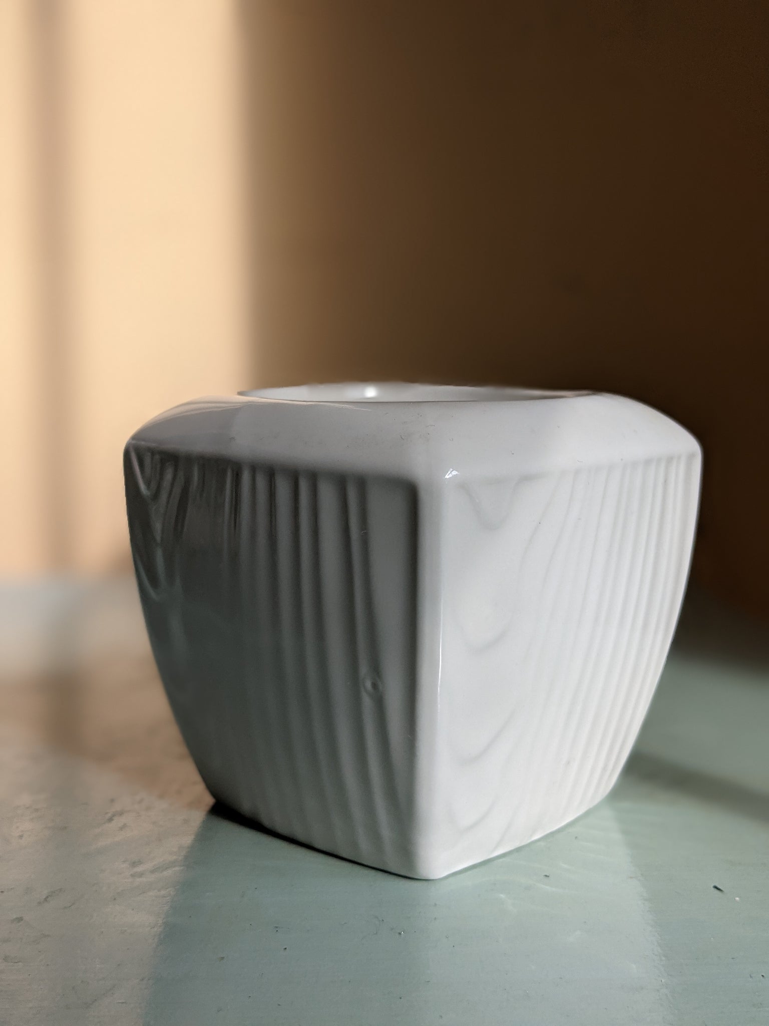 white textured plant pot Small Planter White Textured Porcelain Vintage Roscher Woodgrain Sugar Bowl Turned Plant Pot