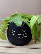 Cargar imagen en el visor de la galería, Cute Cat Black Plant Pot 7 inch
