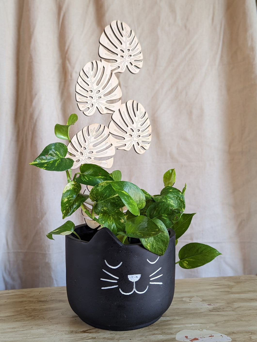 plant trellis for monstera Plant Pot Trellis Wooden Monstera Leaves 18" Tall – White Whale Plants & Decor